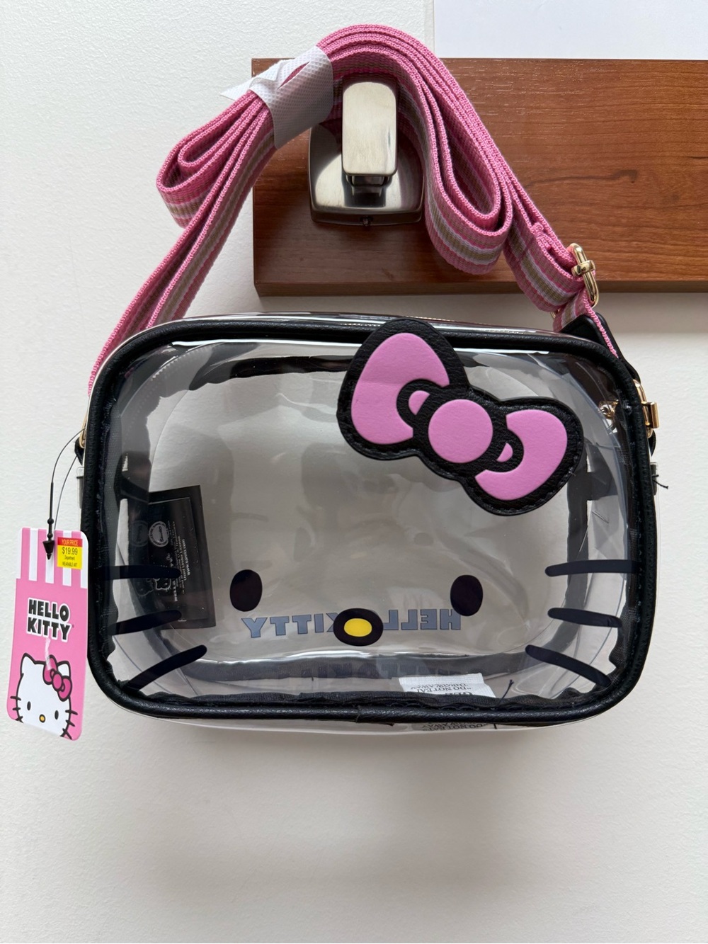 Hello Kitty Clear Crossbody with Pink Bow and Striped Strap